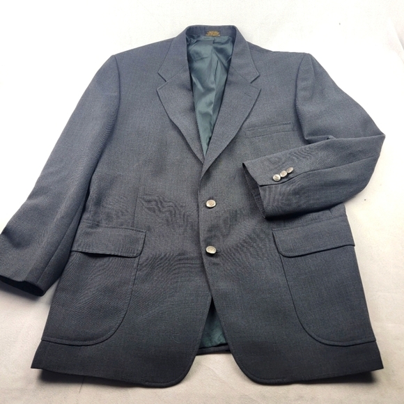 Stafford wool blend crested button charcoal sportscoat Size 44R - Picture 1 of 5
